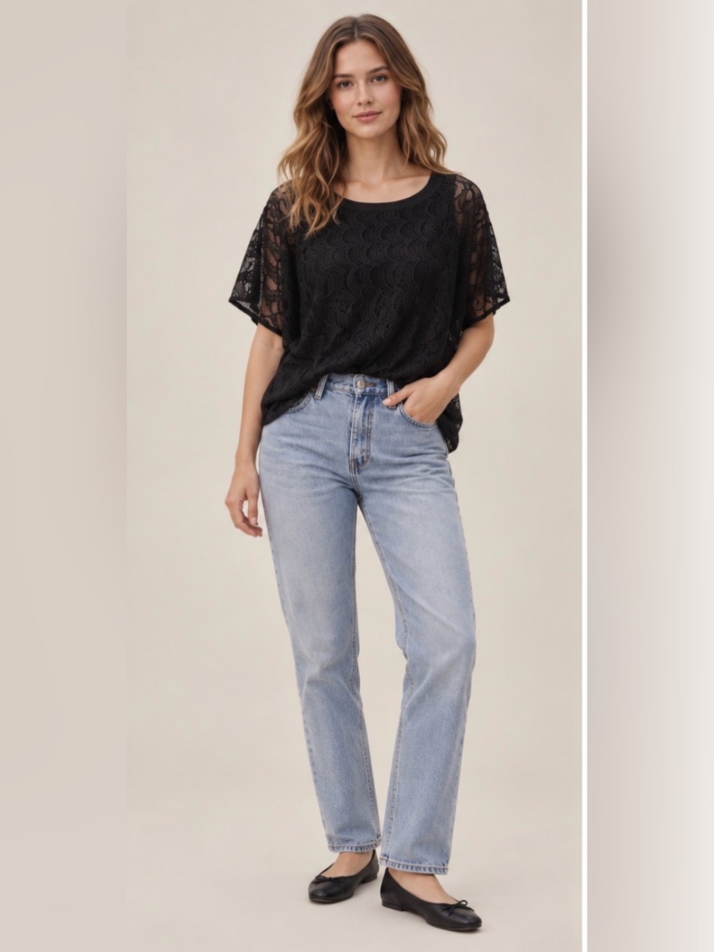 Black Lace Flutter Sleeve Blouse Sheer Romantic Boho Chic Top Small